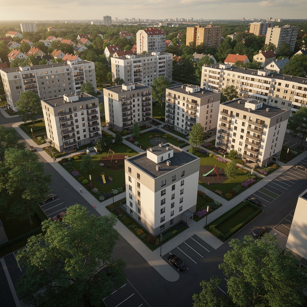 Wizualizacja 3D osiedla z lotu ptaka